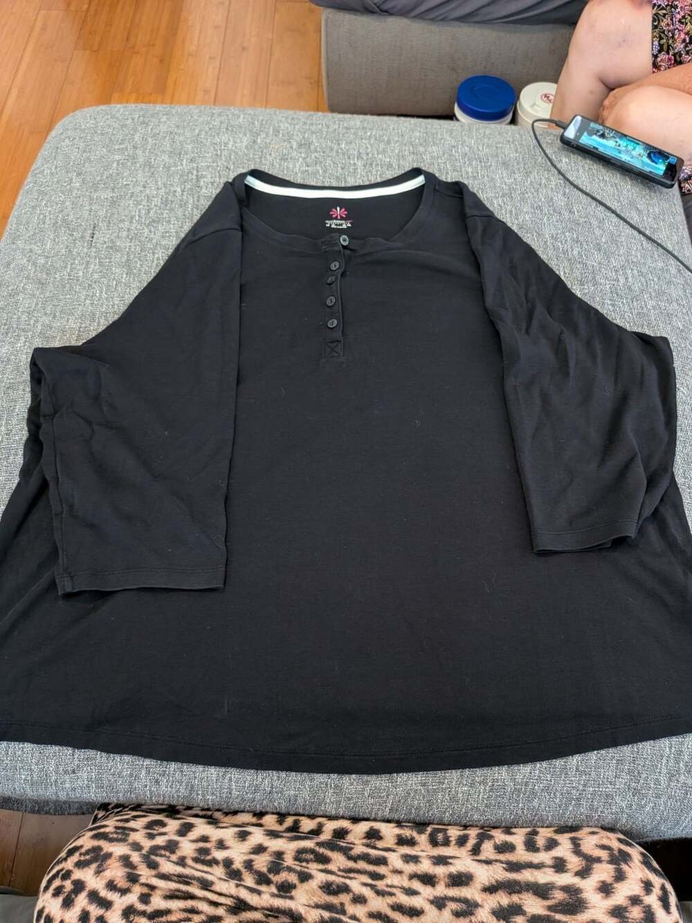 Isaac Mizrahi Live Essentials Henley Size 3X Black Long Sleeve Shirt